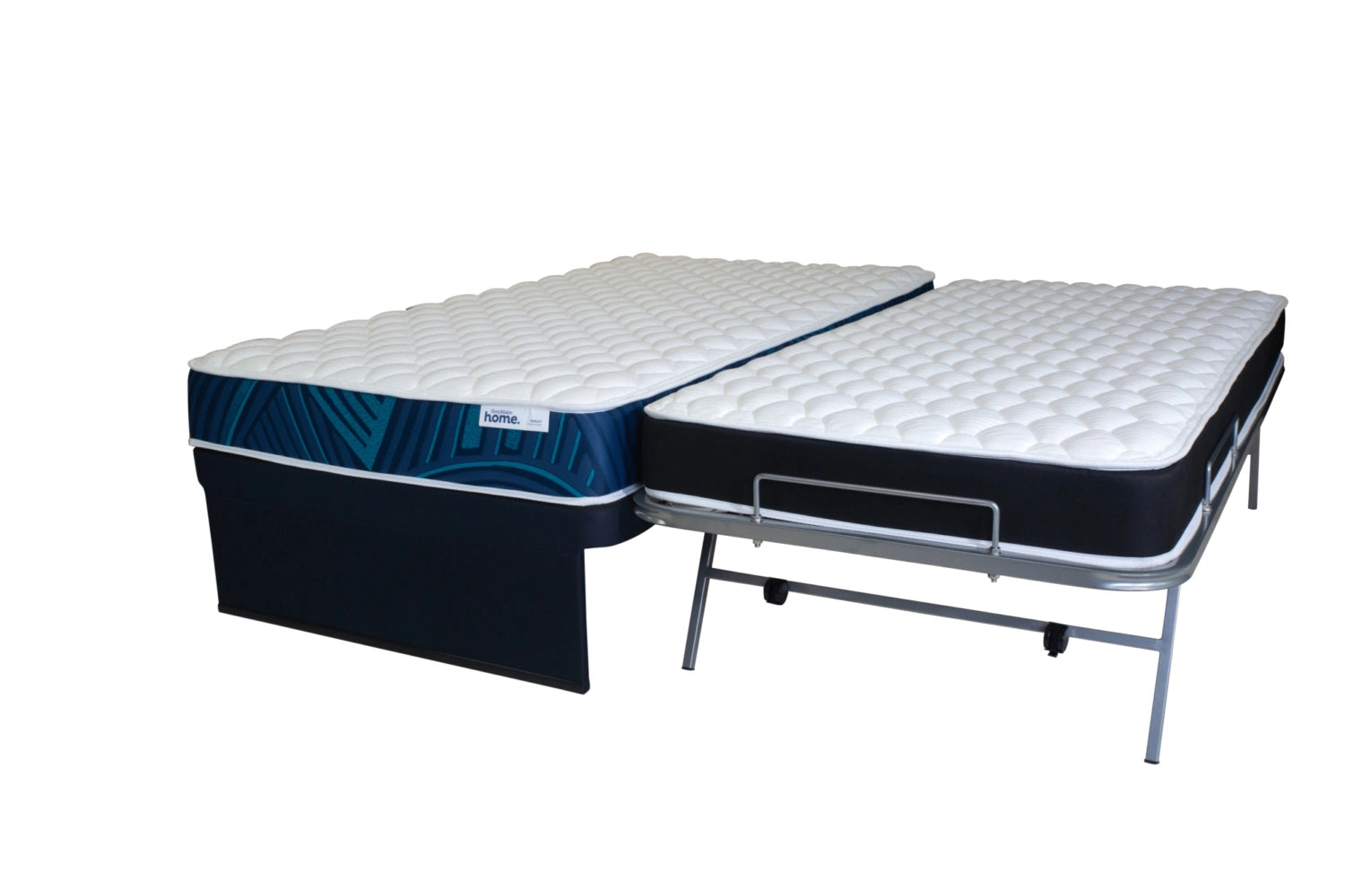 A SleepMaker Home trundler bed with a popup frame underneath.