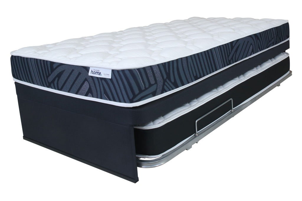 A SleepMaker Home trundler bed with a popup frame underneath.