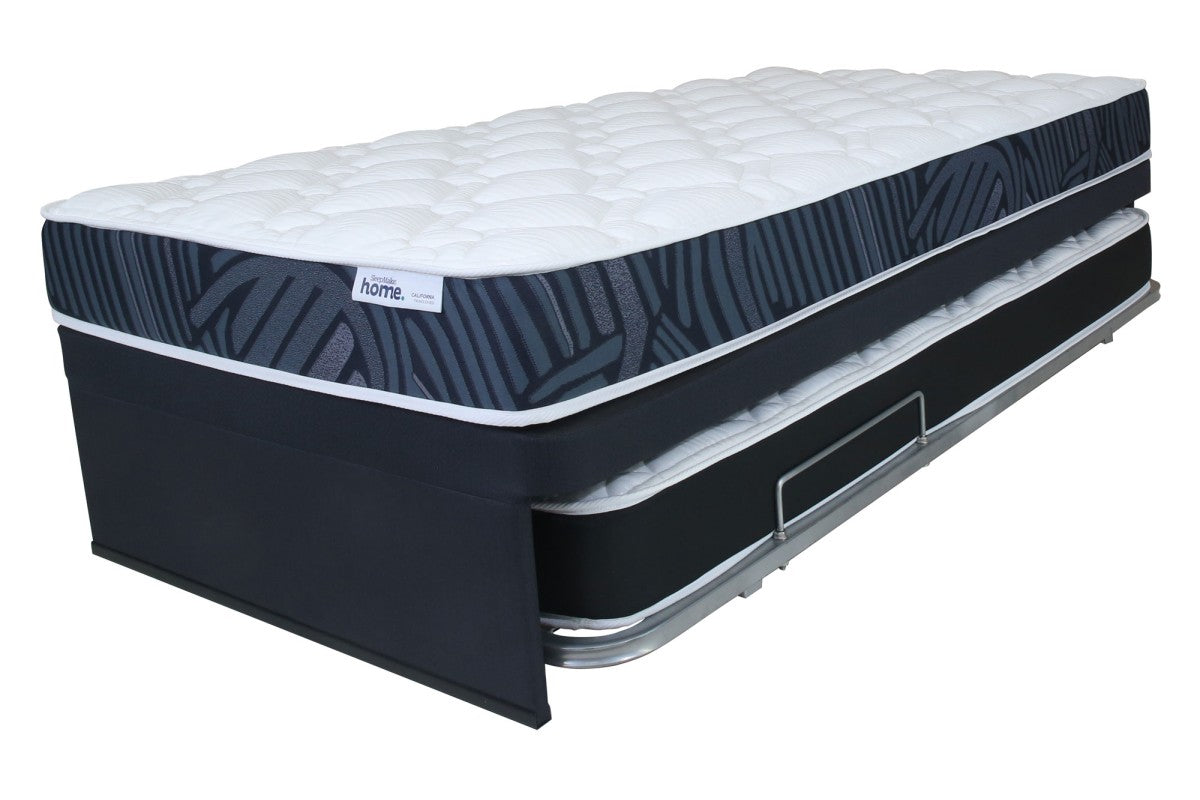 A SleepMaker Home trundler bed with a popup frame underneath.
